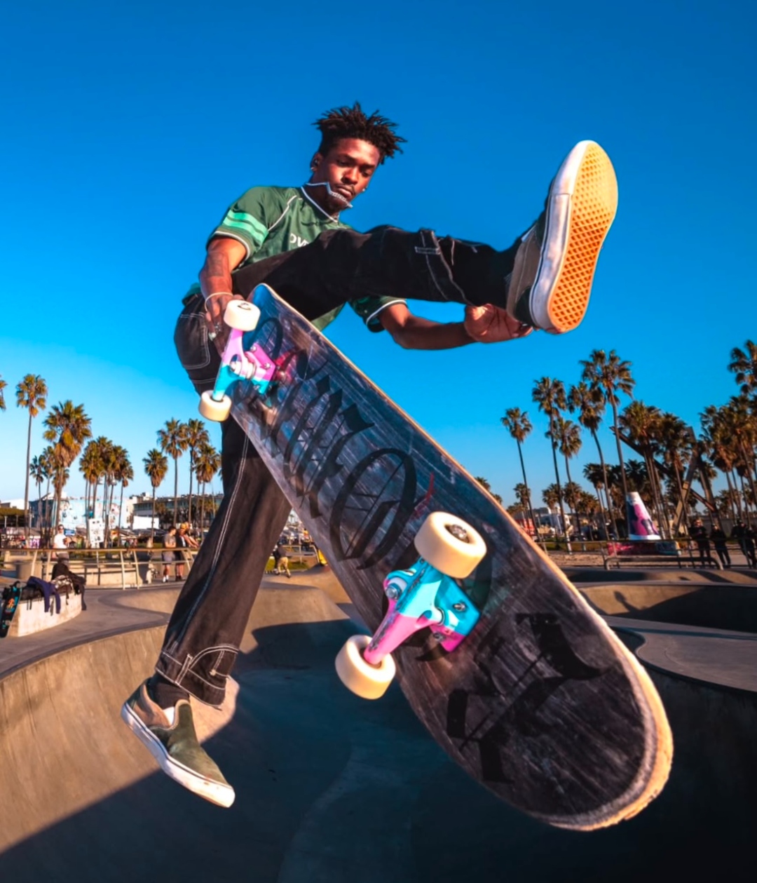Skater mid-trick at Venice Skatepark